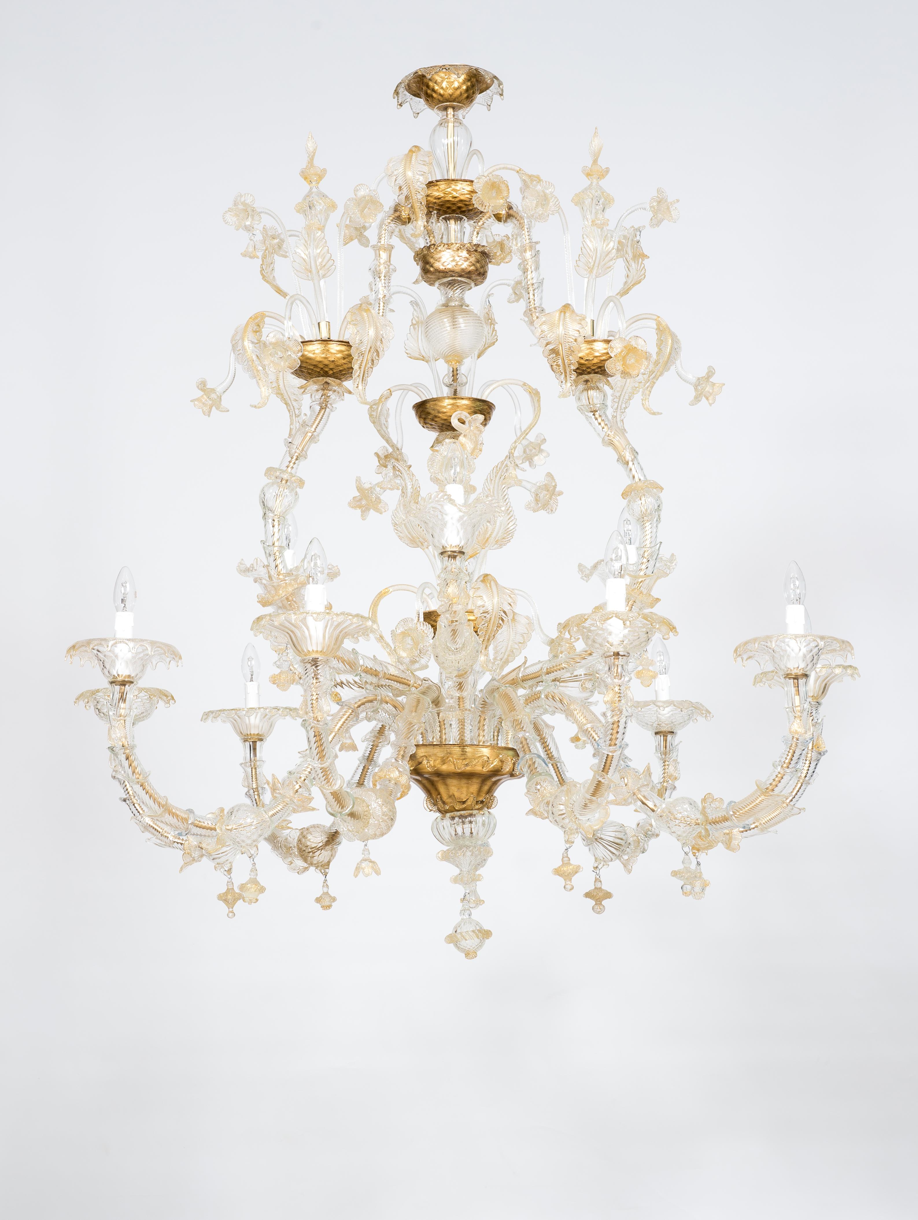 Fatto a mano Lampadario in vetro di Murano color oro di Giovanni Dalla Fina anni '80 in vendita