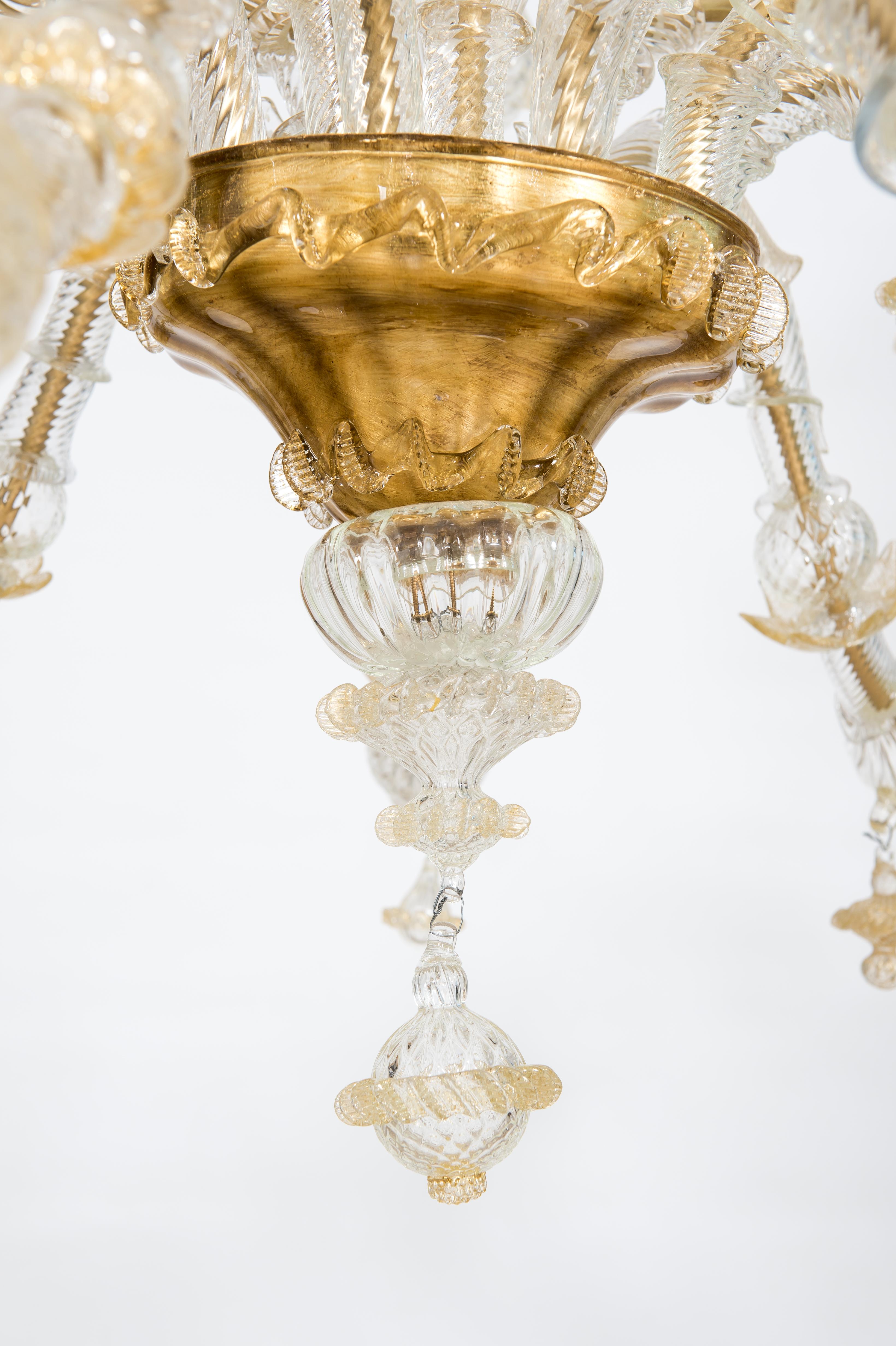 Lampadario in vetro di Murano color oro di Giovanni Dalla Fina anni '80 In condizioni ottime in vendita a Villaverla, IT