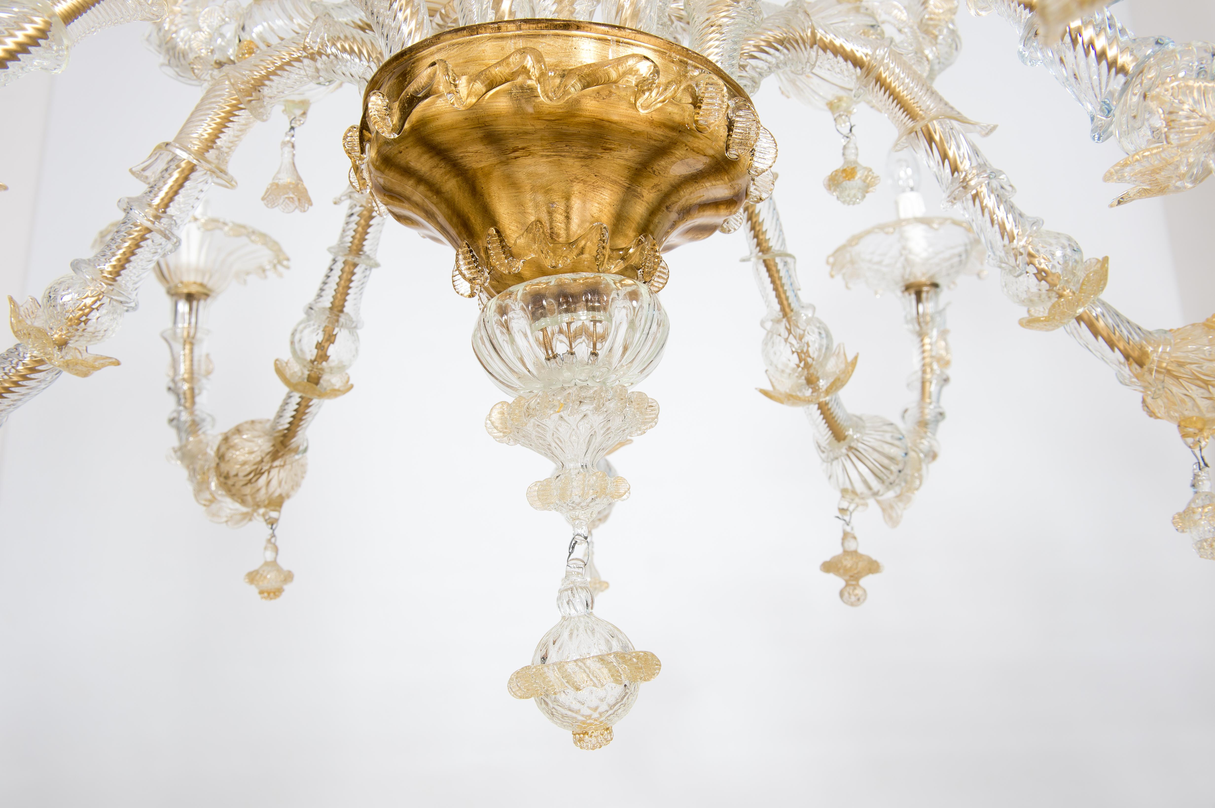 Fine XX secolo Lampadario in vetro di Murano color oro di Giovanni Dalla Fina anni '80 in vendita