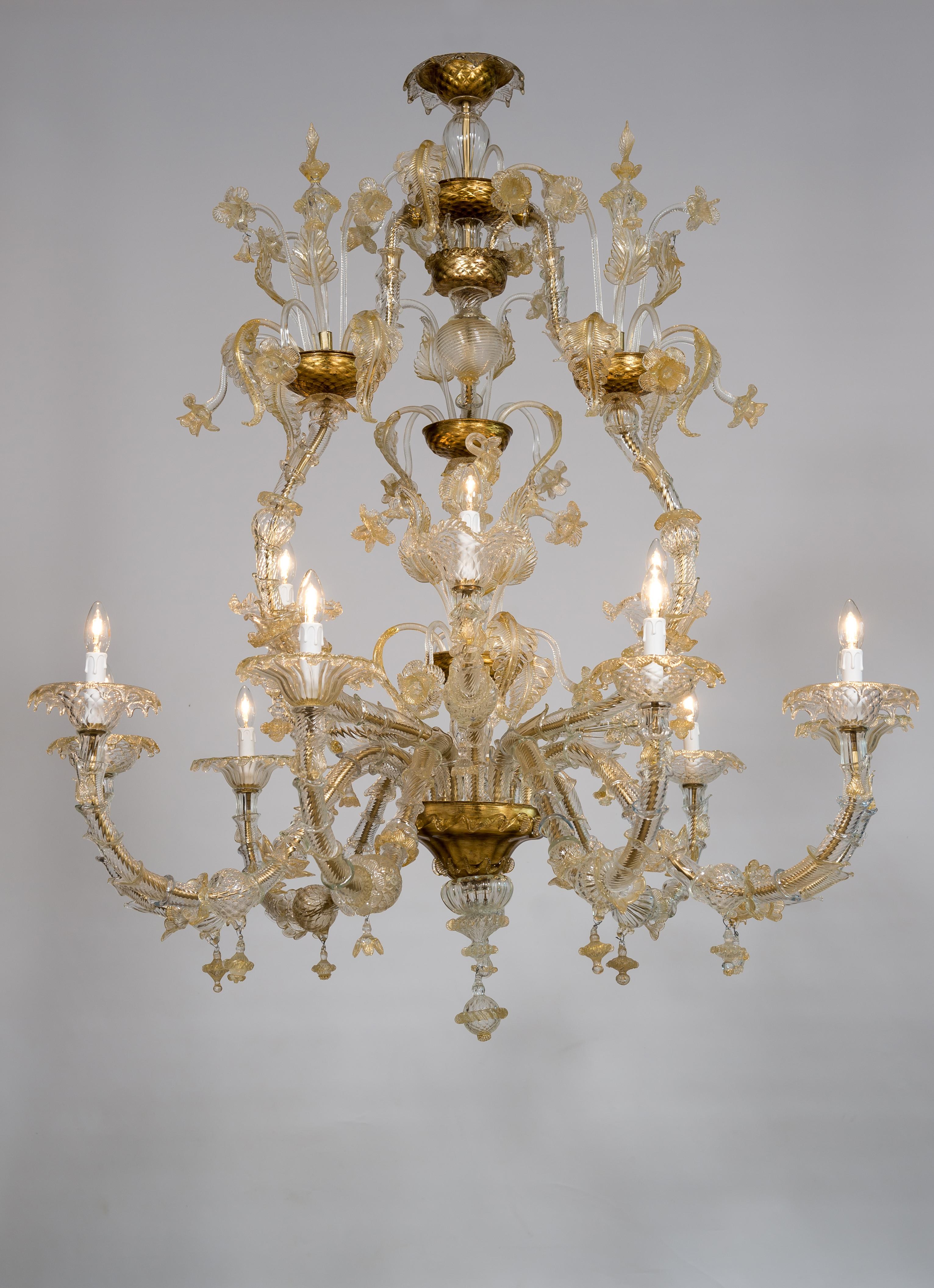 Lampadario in vetro di Murano color oro di Giovanni Dalla Fina anni '80 in vendita 10