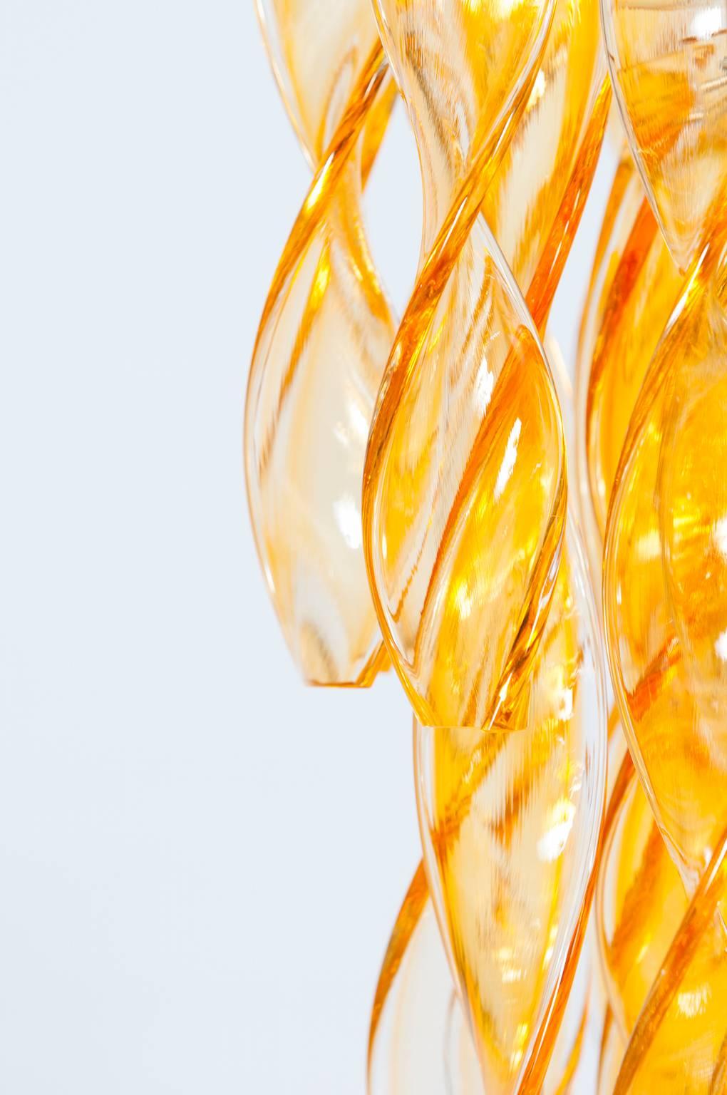 Italian Twisted Orange Streamers Flush Mount in Murano Glass 1990s Venice Italy  For Sale