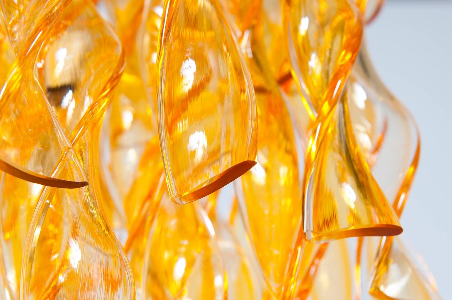 Twisted Orange Streamers Flush Mount in Murano Glass 1990s Venice Italy  In Excellent Condition For Sale In Villaverla, IT