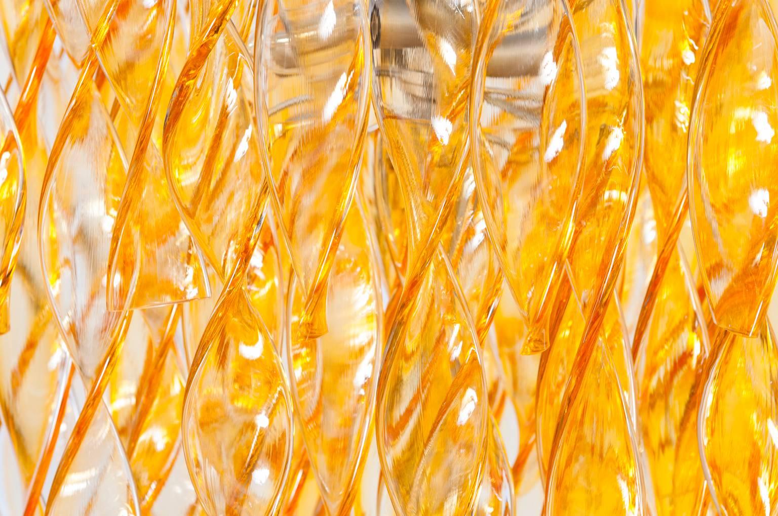Late 20th Century Twisted Orange Streamers Flush Mount in Murano Glass 1990s Venice Italy  For Sale