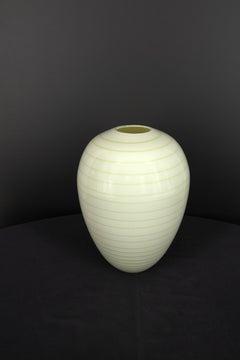 Italian Murano Glass Ovoid Vase, Green Stripes and Milk White, 1990s