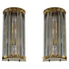 Pair of Italian Murano Glass Wall Sconces, Triedri, Brass — Venetian Master