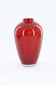 Italian Murano Glass Vase, Ruby Red, Gold Dust stripes, 1960s