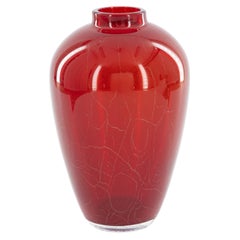 Italian Murano Glass Vase, Ruby Red, Gold Dust stripes, 1960s