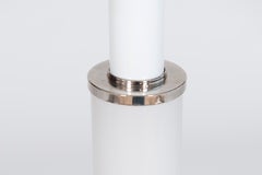 Italian Murano Glass Table Lamp, White Milk, Frosted Drawings, Chrome Frame