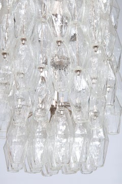 Italian Murano Glass Chandelier, Clear Poliedri, Chrome Frame, 1970s