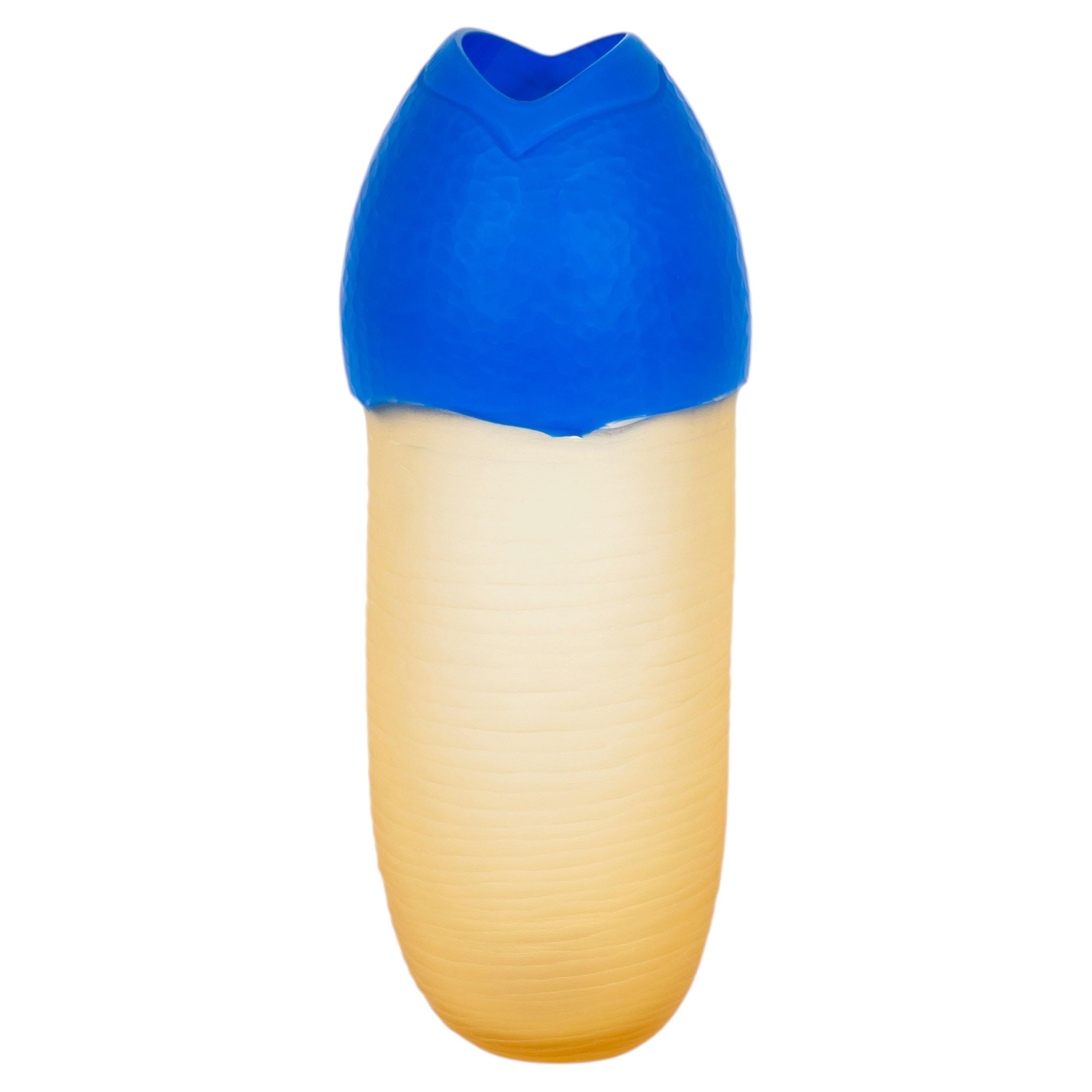 Italian Murano Glass Vase, Amber Blue Molato, Fish Design, 1990s For Sale