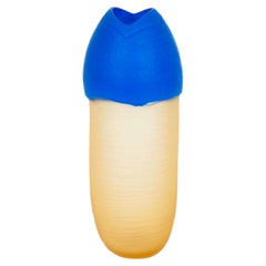 Italian Murano Glass Vase, Amber Blue Molato, Fish Design, 1990s