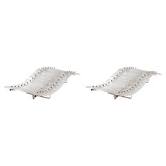 Pair of Italian Murano Glass Wall Sconces, Clear Ribbed Glass, Chrome Frame