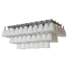 Italian Murano Glass Chandelier, White Milk Frosted Bell Shade, Chrome Frame