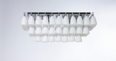 Italian Murano Glass Chandelier, White Milk Frosted Bell Shade, Chrome Frame