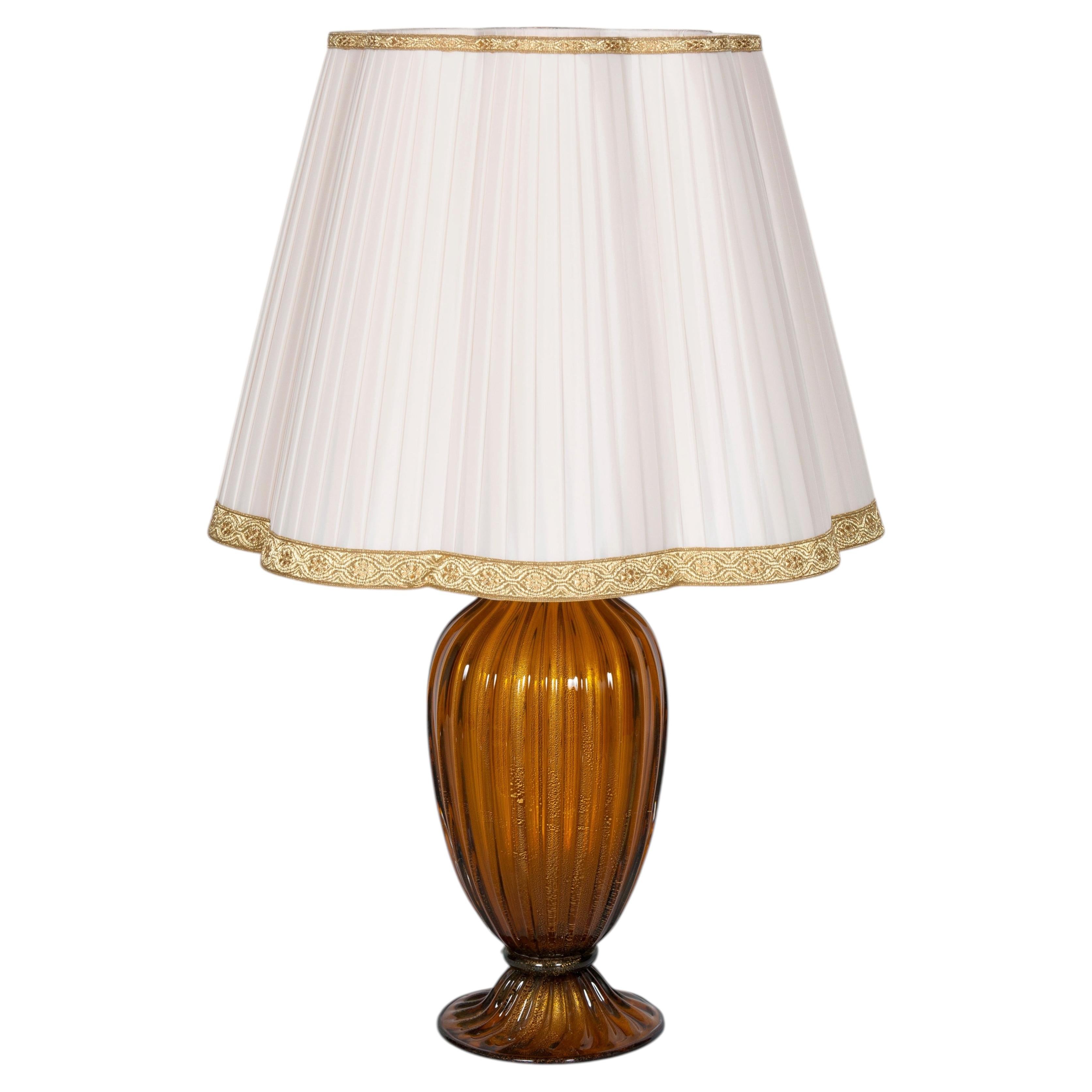 Italian Murano Glass Table Lamp in Amber and Gold Dust, 1970s For Sale