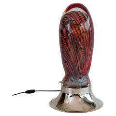 Italian Murano Glass Table Lamp, Red and Black Swirl, Chrome Base, 1990s