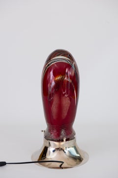 Italian Murano Glass Table Lamp, Red and Black Swirl, Chrome Base, 1990s