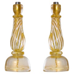 Pair of Italian Murano Glass Table Lamps with 24-Karat Gold Inclusions, 1970s