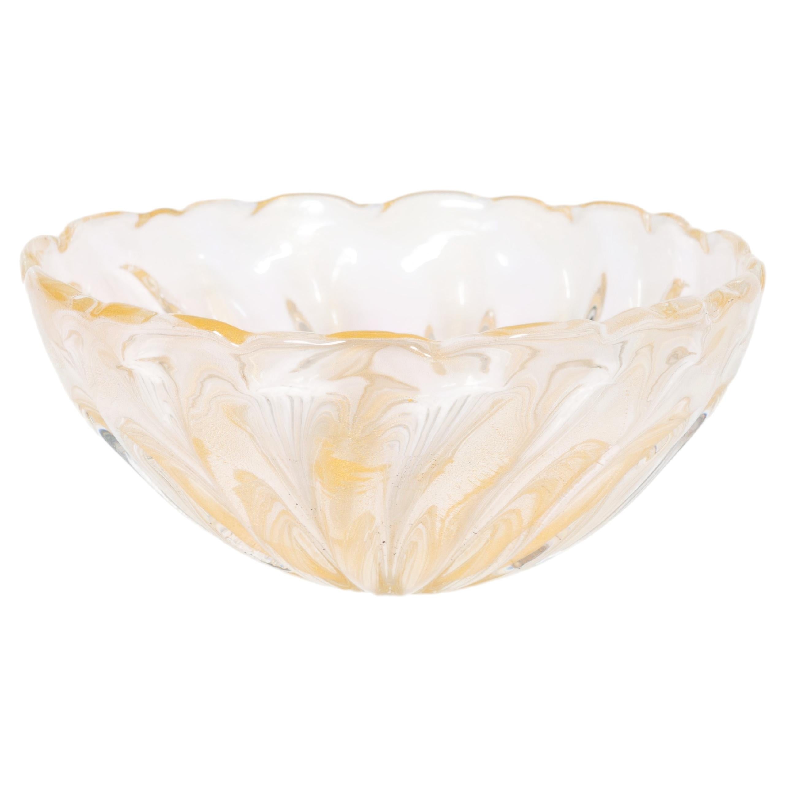 Italian Murano Glass Decorative Bowl with 24k Gold Leaf, 1960s For Sale