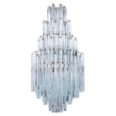 Italian Murano Glass Chandelier, Clear Triedro Prism Design, 1970s