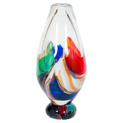Italian Murano Glass Teardrop Vase, Multicolor Abstract Swirl Design, 1980s