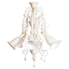 Italian Murano Glass Chandelier, White Milk Glass and Gold Flecks, 1990s