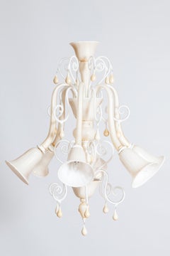 Italian Murano Glass Chandelier, White Milk Glass and Gold Flecks, 1990s