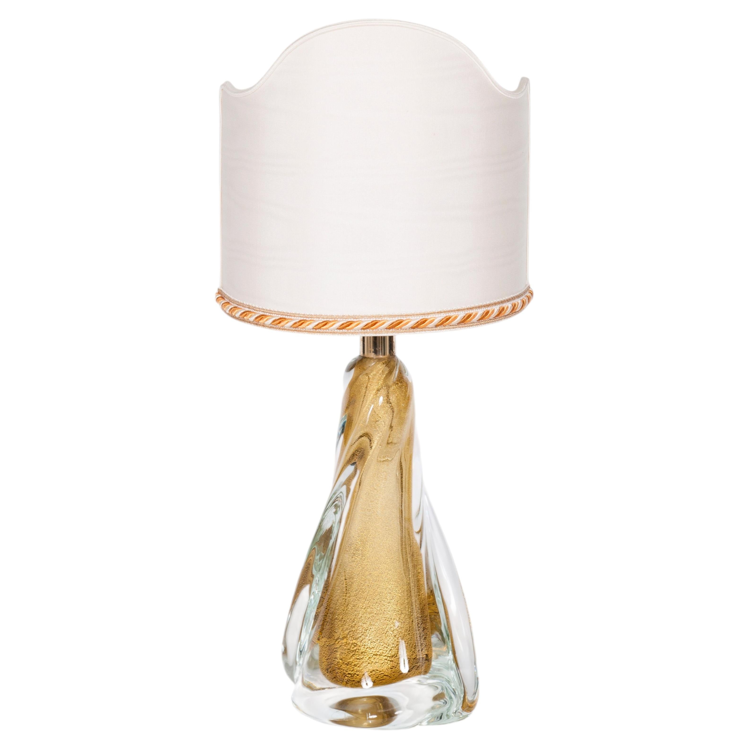 Italian Murano Glass Table Lamp Amber with 24k Gold Flecks, Spiral Form, 1980s For Sale