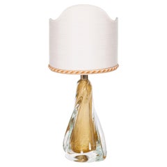 Italian Murano Glass Table Lamp Amber with 24k Gold Flecks, Spiral Form, 1980s