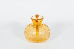 Italian Murano Glass Amphora, Amber Ribbed Vase, 1980s