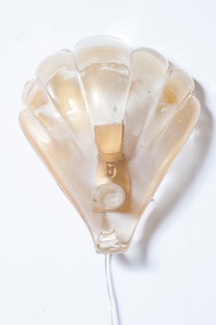 Juego de 3 apliques de pared de cristal de Murano italiano, diseño de concha, pan de oro de 24 quilates