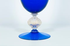 Italian Murano Glass Vase, Blue with Hand-Painted Gold Leaf & Floral Detail