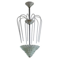 Italian Murano Glass Chandelier, Clear Rostrato Fountain, Brass, 1970s