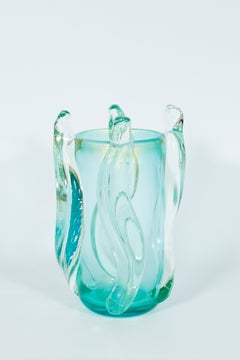 Italienische Murano-Glasvase, Aquamarin und Gold, zeitgenössisch