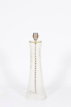 Italian Murano Glass Table Lamp, Clear Spiral Ribbed with Shade, 1980s