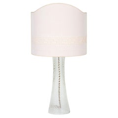 Italian Murano Glass Table Lamp, Clear Spiral Ribbed with Shade, 1980s