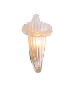 Four Italian Murano Glass Seashell Wall Sconces in Brass, Iridescent, 1980s