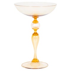 Italian Murano Glass Amber Gold Bowl Centerpiece Footed Compote Vessel, 1970s