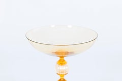 Italian Murano Glass Amber Gold Bowl Centerpiece Footed Compote Vessel, 1970s