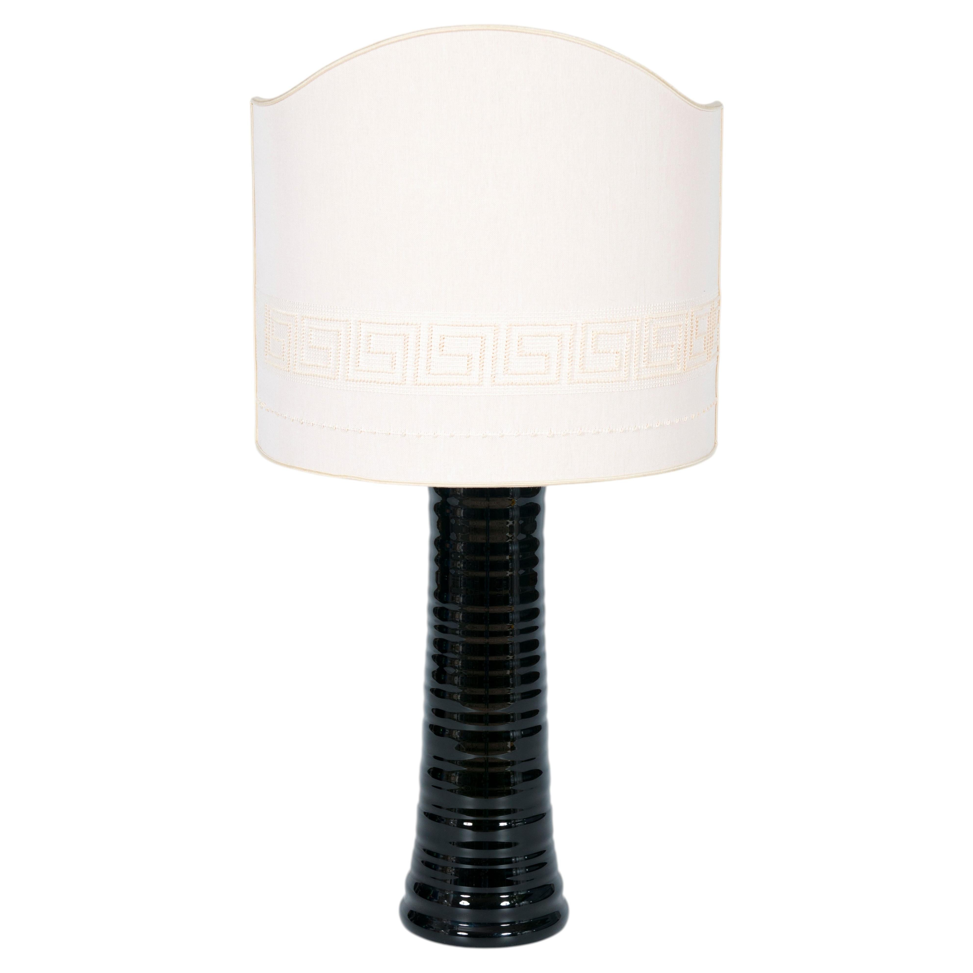 Italian Murano Glass Fluted Table Lamp in Black, 1990s For Sale