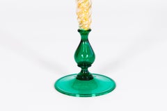 Italian Murano Glass Goblet in Green and 24-Karat Gold Foglia Oro Detail, 1980s