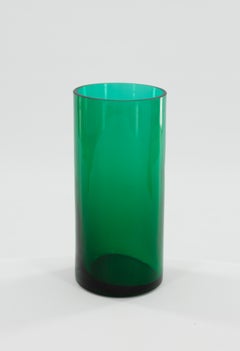 Italian Murano Glass Vase in Emerald Green, Cylinder Shape, Postmodern, 1980s