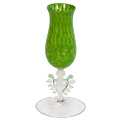 Italian Murano Glass Bullicante Flute Goblet in Green, 1970s