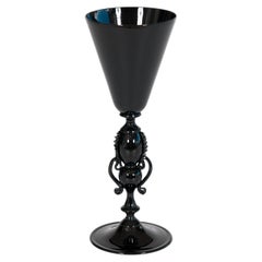Italian Murano Glass Goblet Chalice Vase, Black and Frosted Detail, 1960s