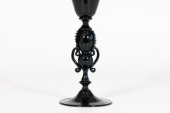 Italian Murano Glass Goblet Chalice Vase, Black and Frosted Detail, 1960s