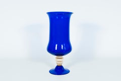 Italian Murano Glass Footed Vase, Blue and 24-Karat Gold, 1960s