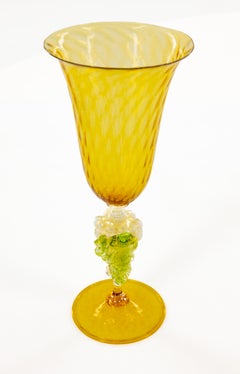 Italian Murano Glass Venetian Goblet, Amber and Gold with Grape Detail