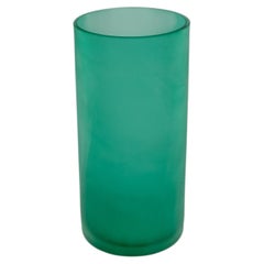 Italian Murano Green Frosted Glass Cylindrical Sabbiato Vase, 1980s