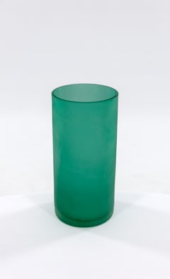 Italian Murano Green Frosted Glass Cylindrical Sabbiato Vase, 1980s