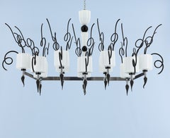 Italian Murano Glass Chandelier, Black & White, Chrome — Giovanni Dalla Fina